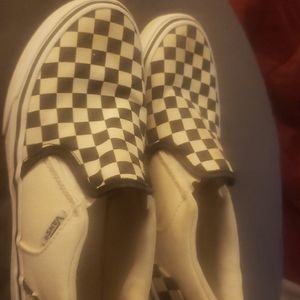 Boys White Checkered Van's Slip On shoes